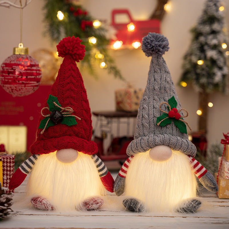 Illuminated Christmas gnome figurines with knitted hat