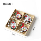 Christmas wooden pendant set, 4-piece box with gnome motifs