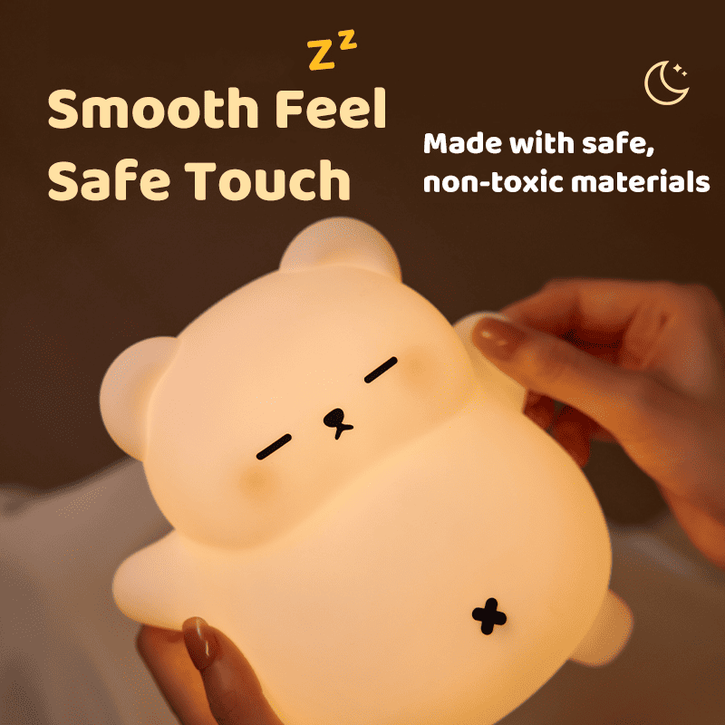 Satsus® Breathing Bear Snuggly  Squishy Silicone Sleeping Companion Sound LED Night Light Perfect Gift