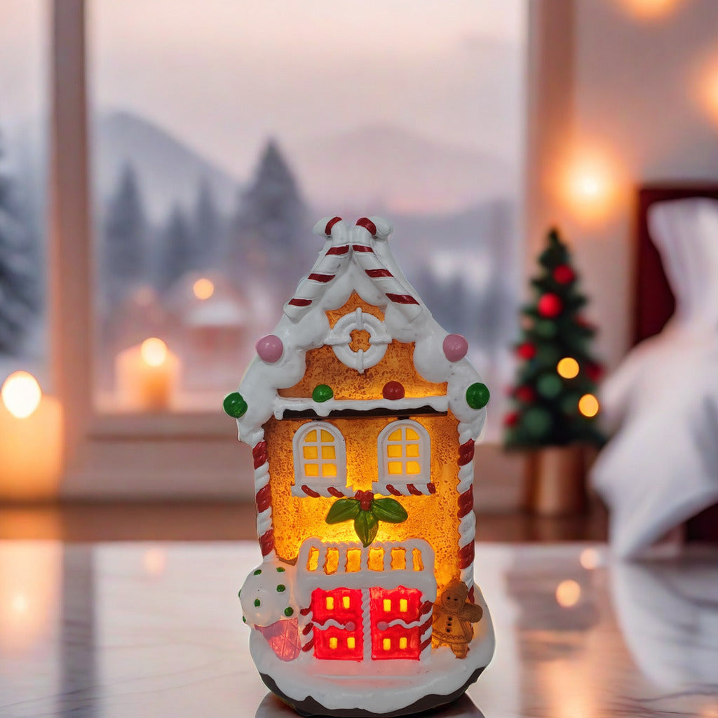 Decorative LED Christmas house made of resin