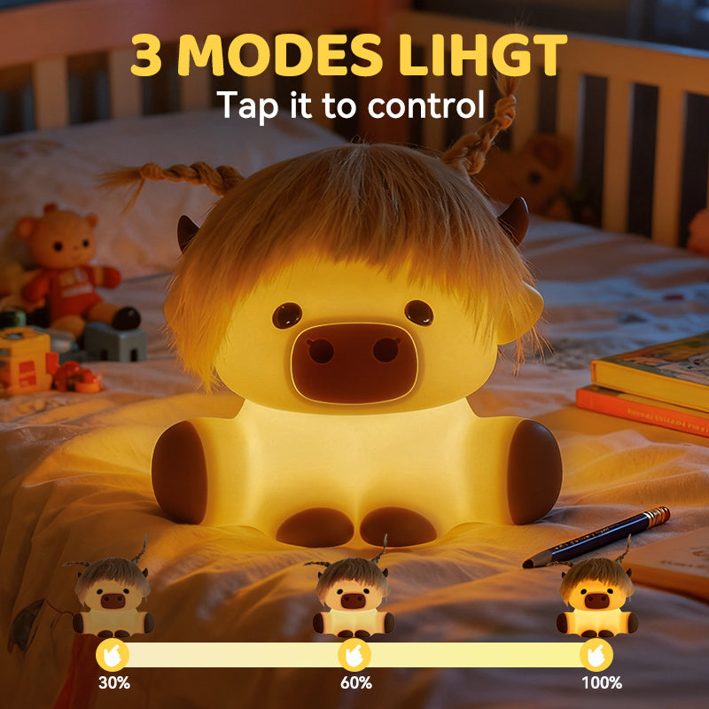 Satsus® Highland Cow with Hair Silicone Squishy LED Night Light - Perfect Gift for Kids and Girls
