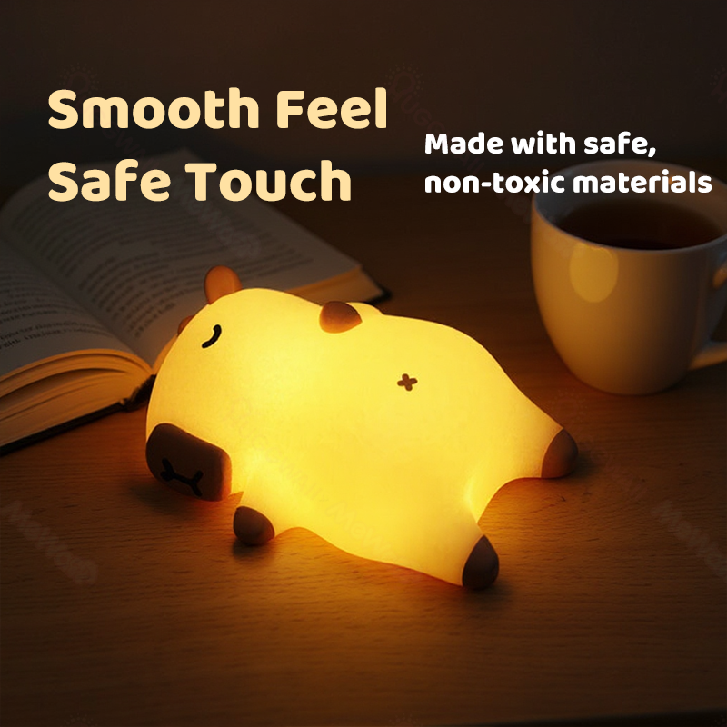 Satsus® Sleeping Capybara Breathing Squishy Silicone Companion Sound LED Night Light Perfect Gift
