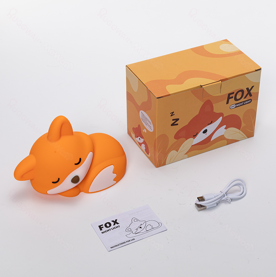Satsus® Fox Night Light with Curled Tail Silicone Squishy Animal Design Lamp Perfect Gift