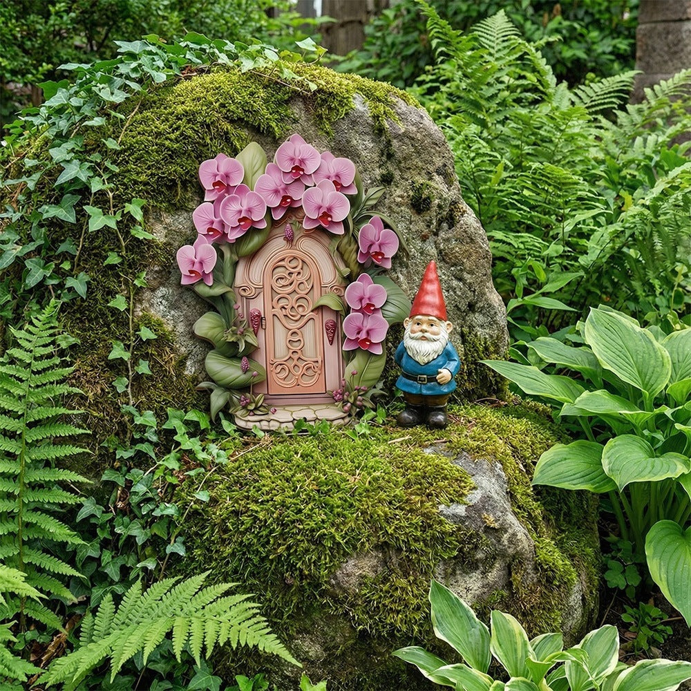 Decorative miniature fairy door made of wood for plants and gardens
