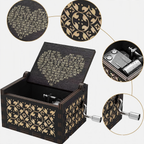 Hand-crank music box made of wood with laser engraving
