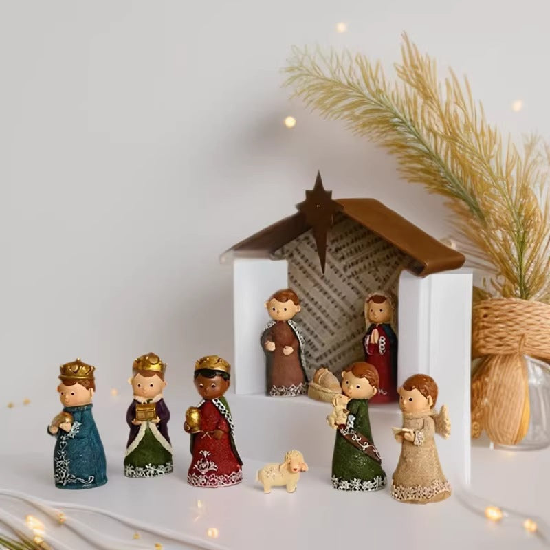 Nativity scene set made of natural resin