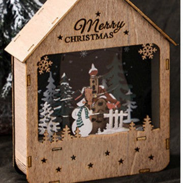 Decorative wooden house with LED lighting