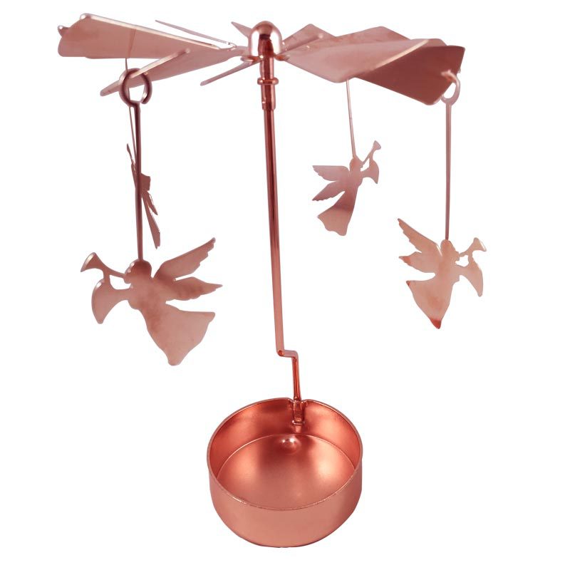 Rotating metal candle holder, copper, motif design