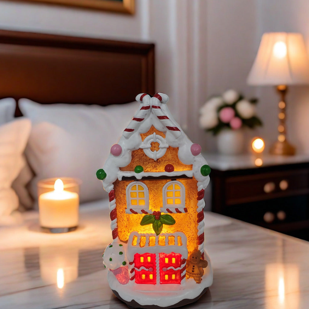 Decorative LED Christmas house made of resin