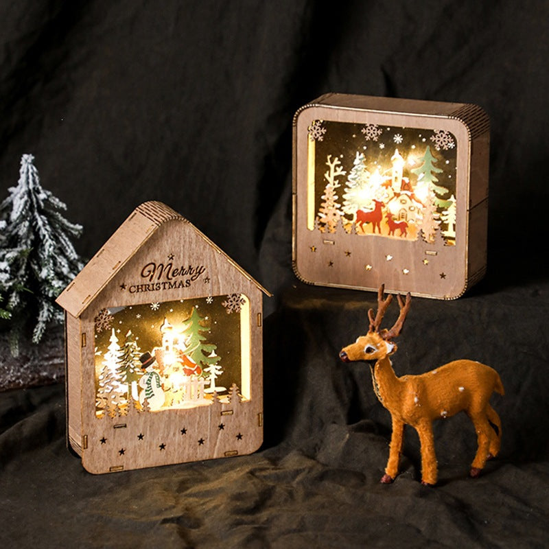 Decorative wooden house with LED lighting