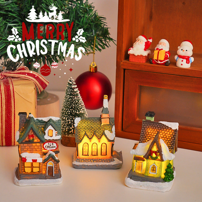 Illuminated Christmas miniature house made of resin