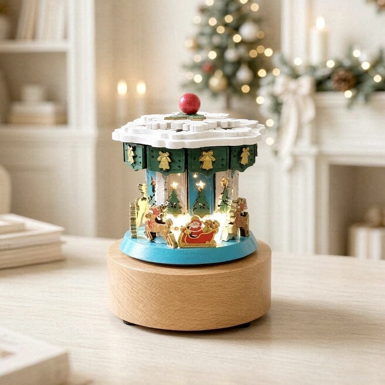 Wooden music box with lighting and wind-up mechanism