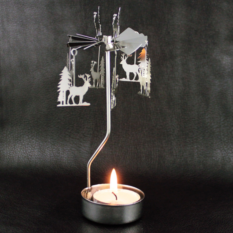 Rotating metal candle holder, 6.7x6.7x17.5 cm