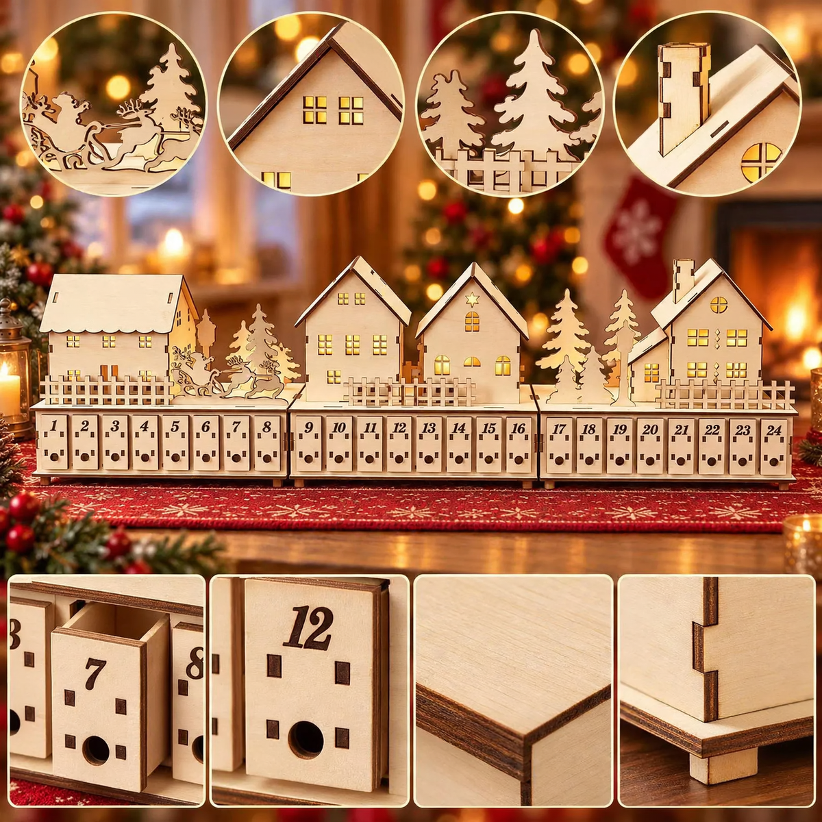 Illuminated wooden Advent calendar