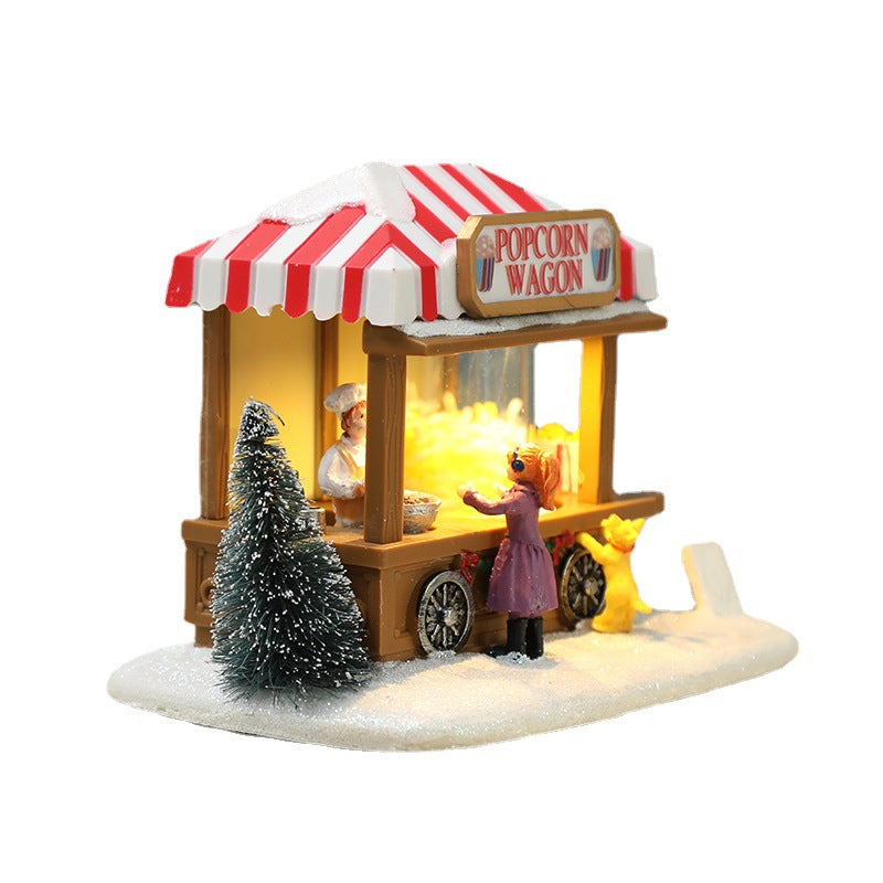 Decorative illuminated Christmas popcorn house made of resin
