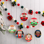 Nutcracker Wood Ornament, Round, Set of 6