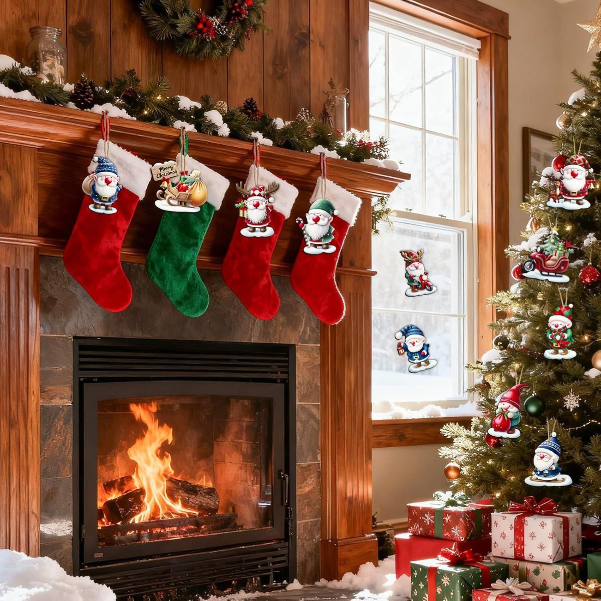Christmas wooden ornaments with gnome motif