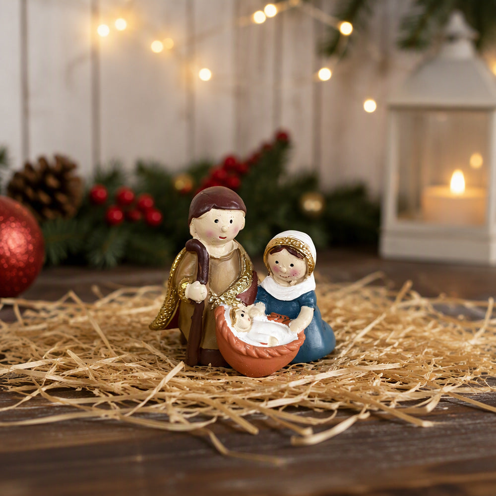 Cartoon Christmas nativity scene made of resin