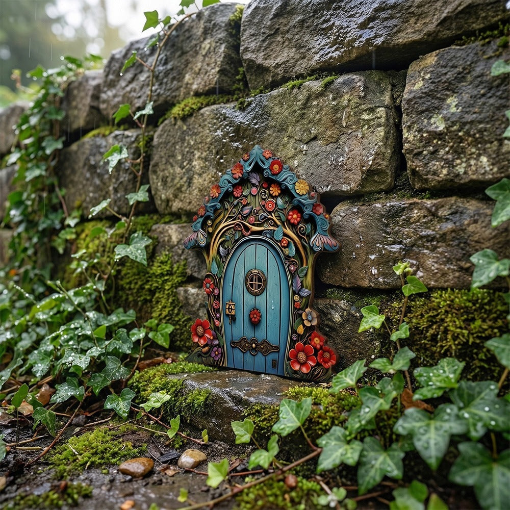 Decorative miniature fairy door made of wood for plants and gardens