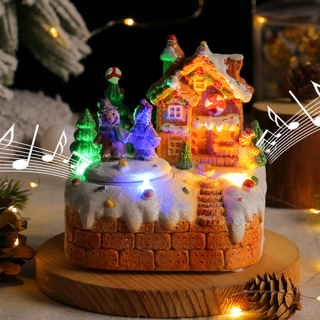 Miniature music box with gingerbread man and LED lighting