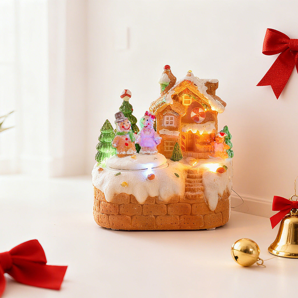 Miniature music box with gingerbread man and LED lighting