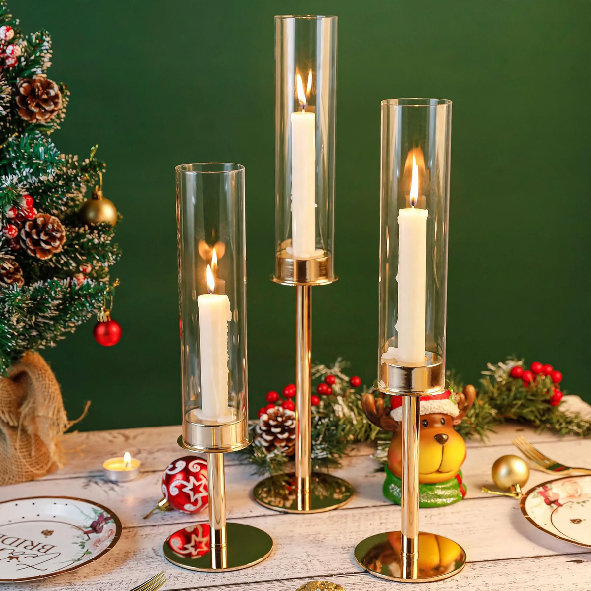 Elegant candle holder made of glass and metal