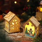 Illuminated wooden Christmas house for table decoration