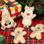 Christmas wooden pendant with reindeer and gnome motif
