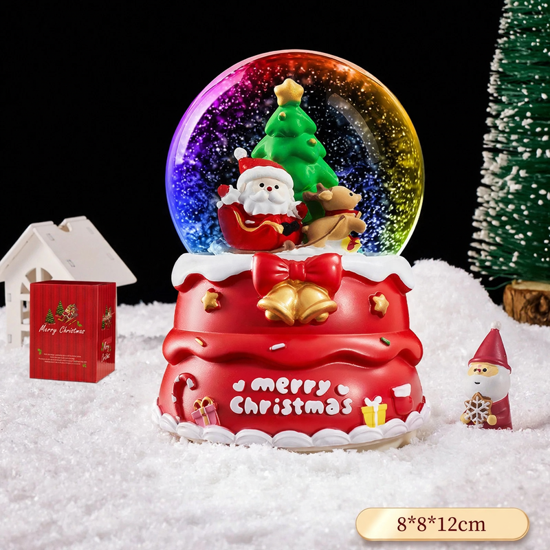 Christmas snow globe with music box and carriage design
