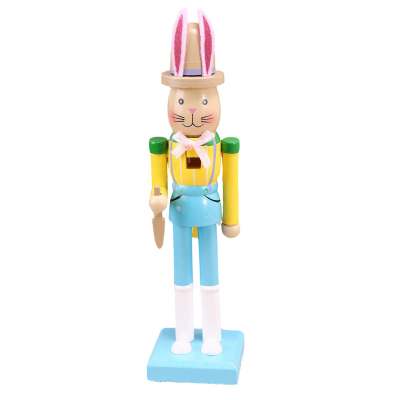 Decorative wooden nutcracker figure with rabbit ears