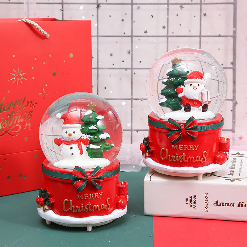Christmas music box snow globe with light and snowfall