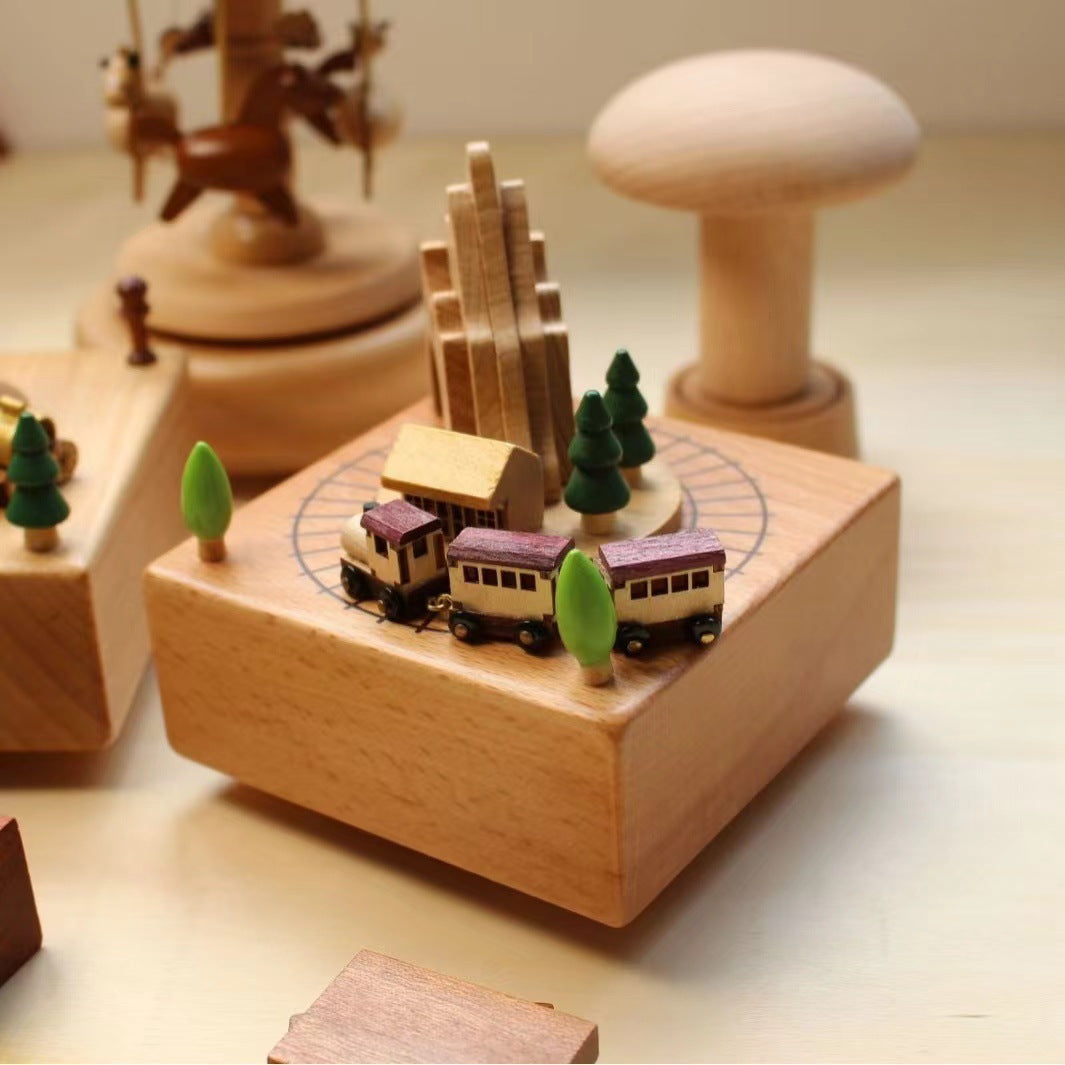Wooden music box with mechanical movement