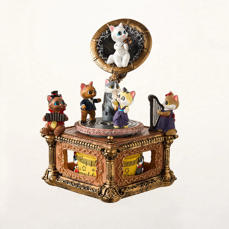 Retro music box with cat motif and Bluetooth function