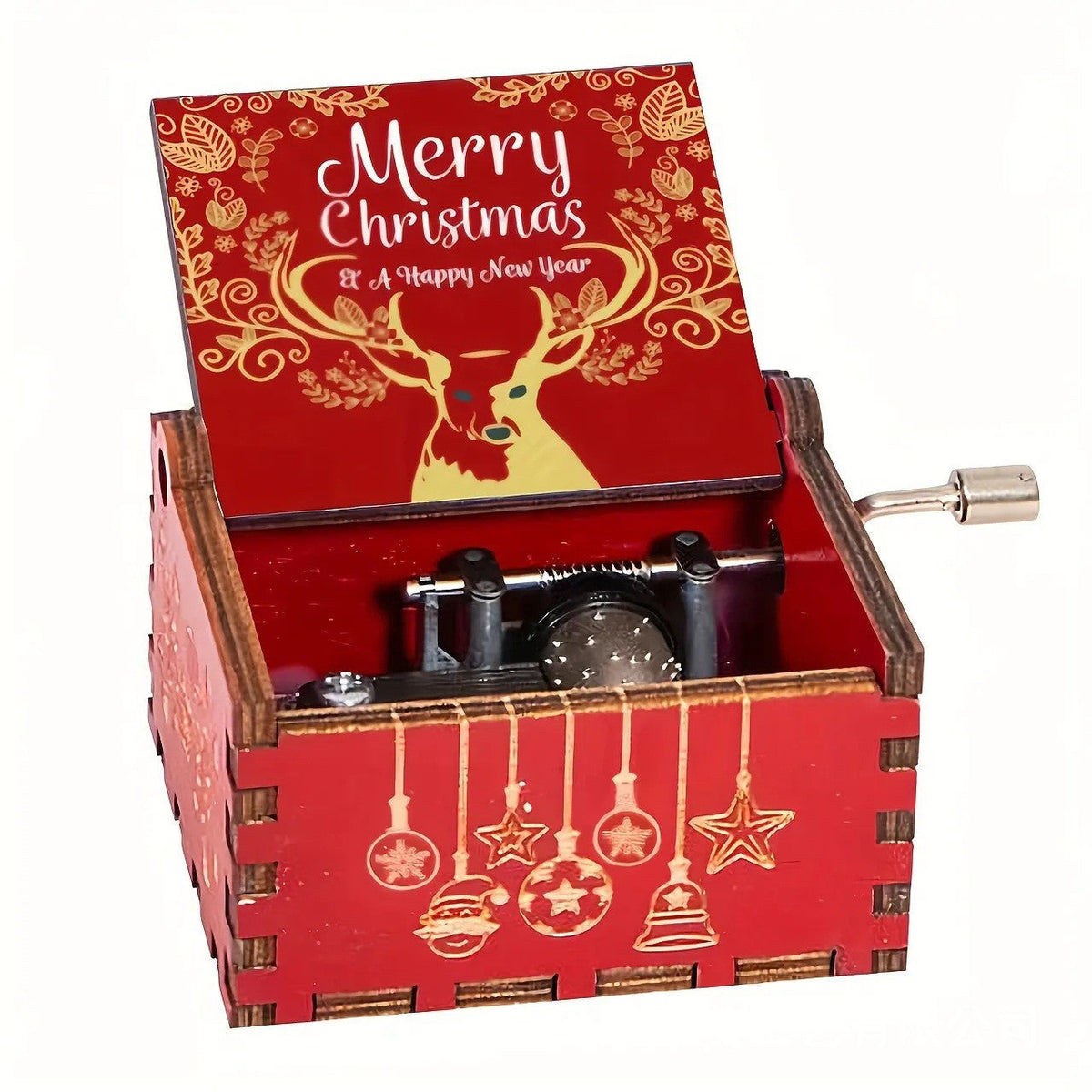 Decorative wooden music box with Christmas motifs