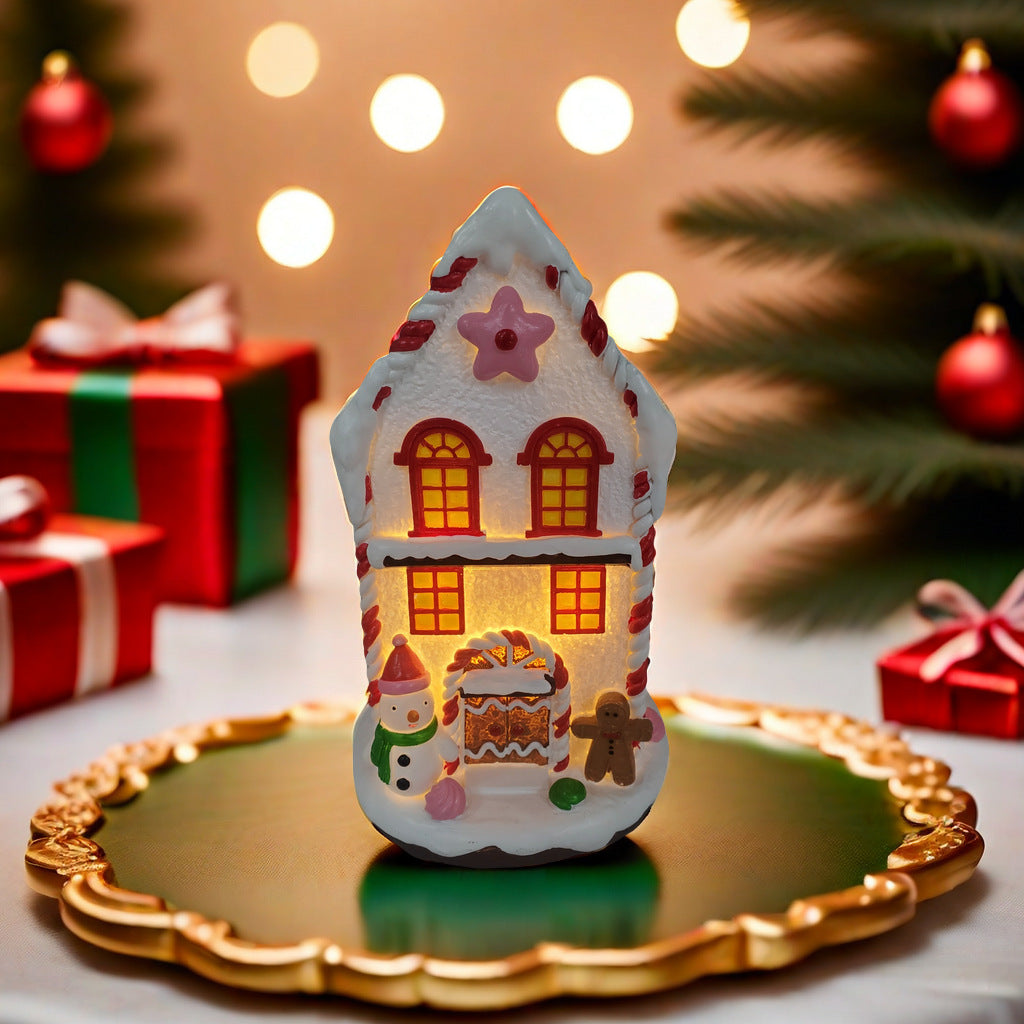 Decorative LED Christmas house made of resin