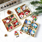Christmas wooden pendant set, 4-piece box with gnome motifs