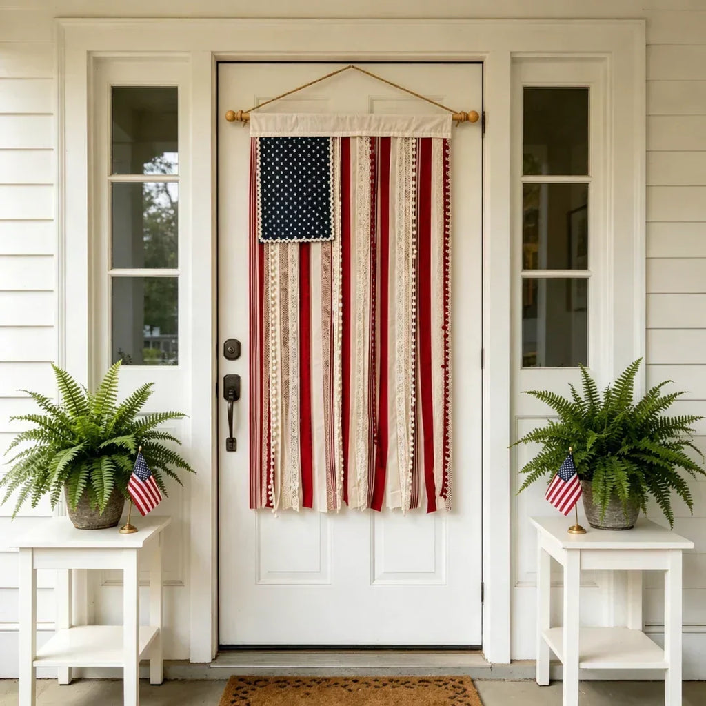 4 x 2.3 Ft Lighted Rag American Flag Banner -  USA 250th Celebration