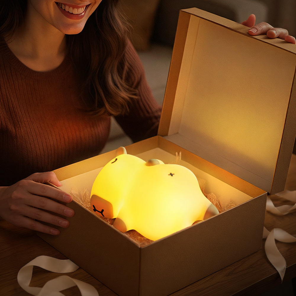 Satsus® Sleeping Capybara Breathing Squishy Silicone Companion Sound LED Night Light Perfect Gift