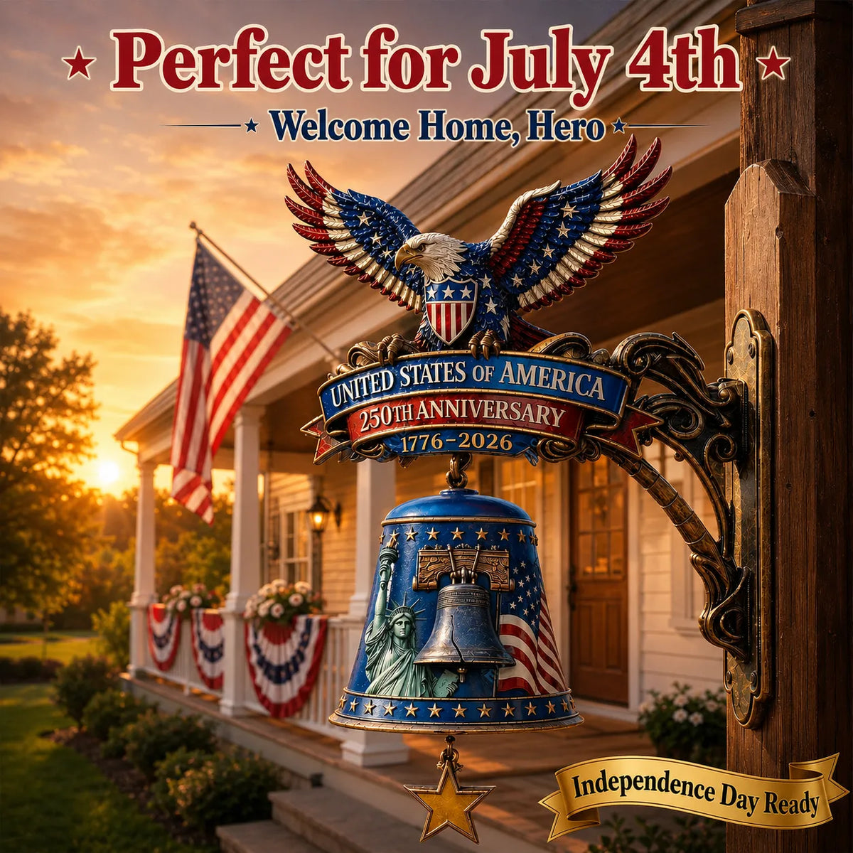 USA 250th Anniversary Patriotic Wall Bell