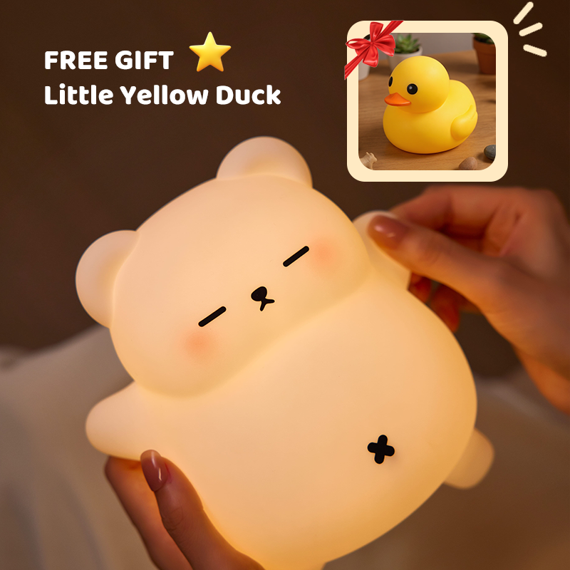 Satsus® Breathing Bear Snuggly  Squishy Silicone Sleeping Companion Sound LED Night Light Perfect Gift