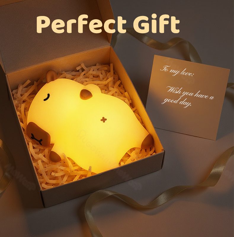 Satsus® Sleeping Capybara Breathing Squishy Silicone Companion Sound LED Night Light Perfect Gift