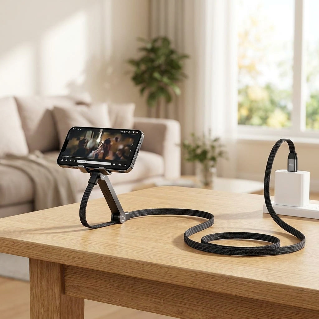 USB-C Cable — 240W Fast Charging, Built-In Stand, Braided, Durable, Power Delivery, Black