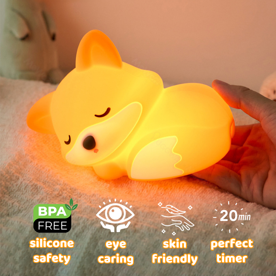 Satsus® Fox Night Light with Curled Tail Silicone Squishy Animal Design Lamp Perfect Gift