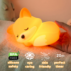 Satsus® Fox Night Light with Curled Tail Silicone Squishy Animal Design Lamp Perfect Gift
