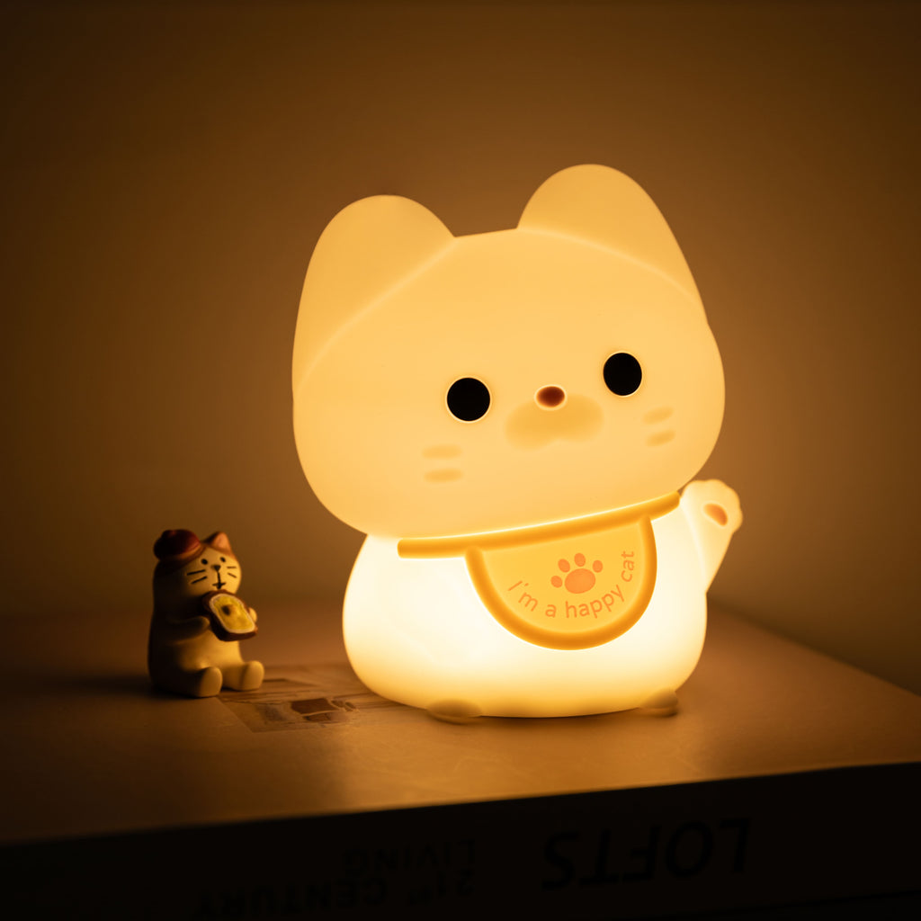 Satsus® Squishy Silicone Happy Cat LED Night Light - Perfect Gift for Kids and Girls