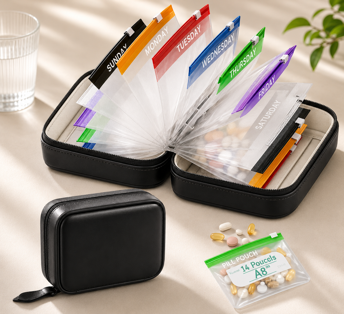 Premium Waterproof PU Travel Pill Organizer Set