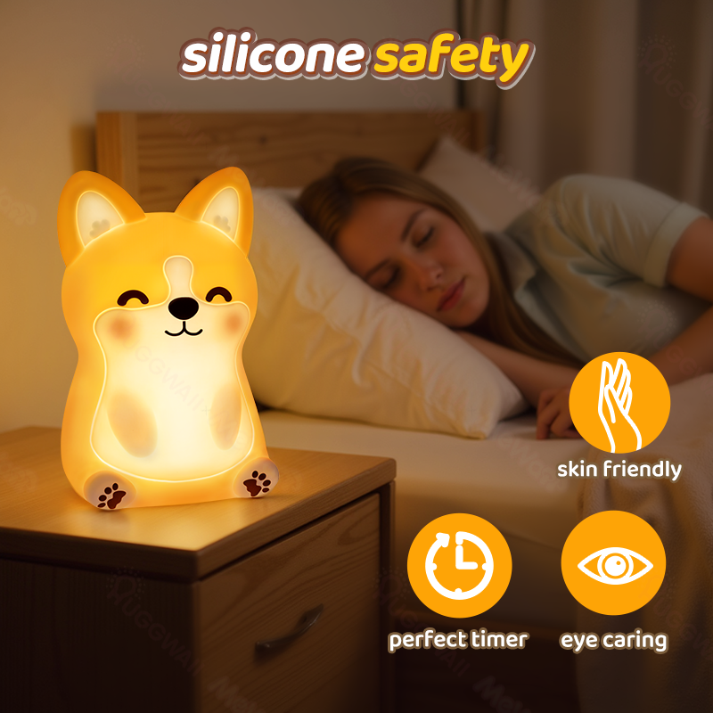 Satsus® Corgi Puppy Adorable Squishy Silicone  LED Night Light - Perfect Gift for Kids and Girls