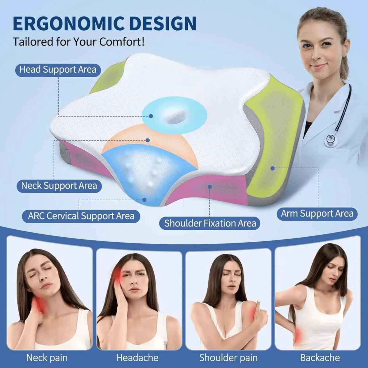 Satsus| Butterfly Memory Foam Pillow - Orthopedic Pain Relief Shaped Pillow