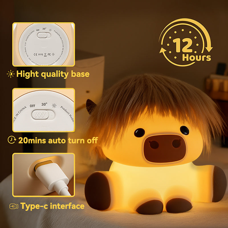 Satsus® Highland Cow with Hair Silicone Squishy LED Night Light - Perfect Gift for Kids and Girls