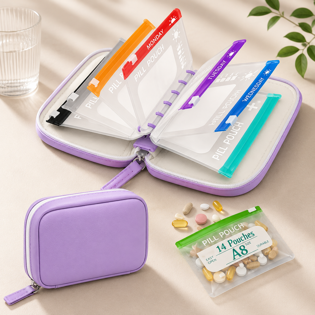 Premium Waterproof PU Travel Pill Organizer Set